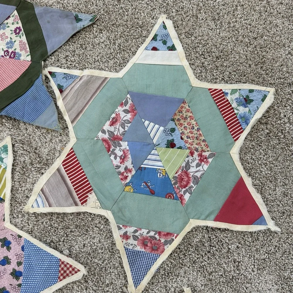 Lot Of 7 Vintage Antique Quilt Blocks‎ Orphans String Star Patchwork Unfinished